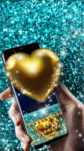 Blue Sparkle Gold Heart Keyboard скриншот 1