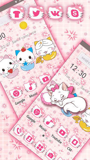 Pink Cute Cartoon kitty Launcher screenshot 3