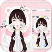 Pink Lovely Girl White Bear Hat Theme on 9Apps