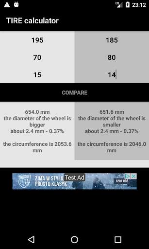 TIRE calculator screenshot 1