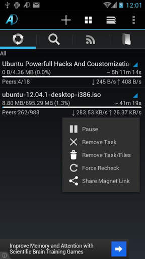 aDownloader - torrent download screenshot 2