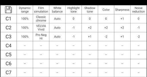 X camera settings screenshot 1