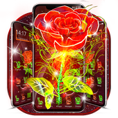 3D Neon Red Rose Launcher icon