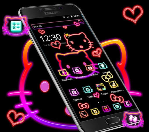 Kitty cat cute cartoon neon theme screenshot 1