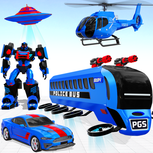 Flying Bus Robot Car War Games icon