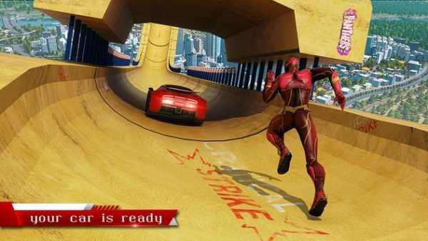 Super Flash Hero Mega Ramp Racing Stunts screenshot 2