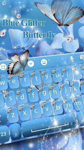Blue Glitter Butterfly Keyboard Theme screenshot 2