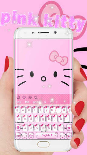 Pink Cute Kitty Cartoon Keyboard Theme स्क्रीनशॉट 1