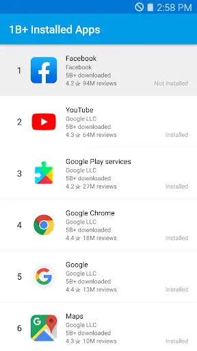 Billion  Installed Apps - The most downloaded apps स्क्रीनशॉट 1