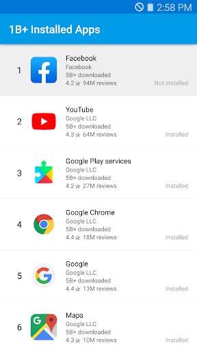 Billion  Installed Apps - The most downloaded apps screenshot 1