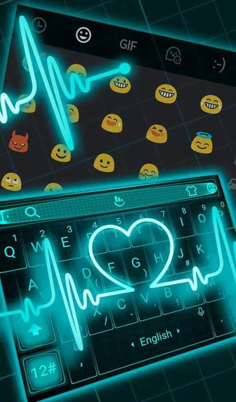 Live Neon Blue Heart Keyboard Theme screenshot 5