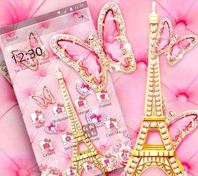 Pink Butterfly Eiffel Kitty Theme screenshot 2