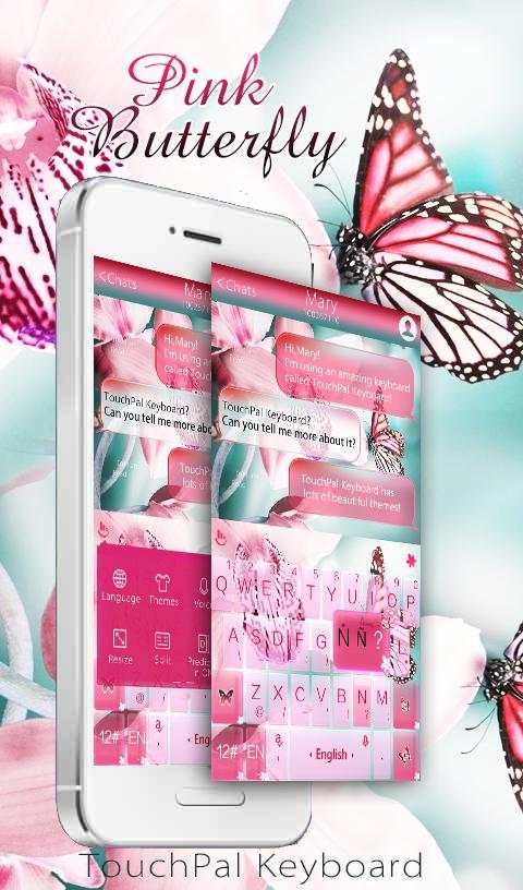 Pink Butterfly Keyboard Theme screenshot 1