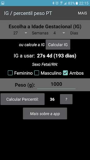 Calculadora IG e percentil screenshot 1