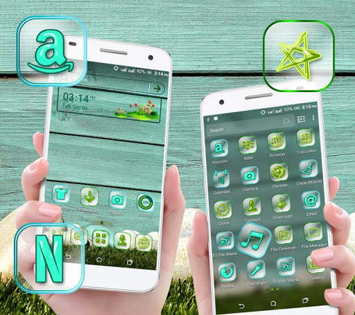 Cyan Wooden Launcher Theme screenshot 3