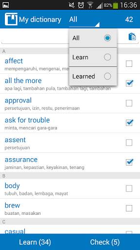 Indonesian-English dictionary screenshot 4