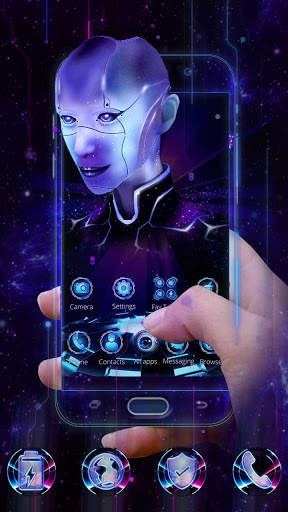 Neon Robotic girl 3D Theme screenshot 1