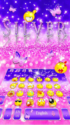 Silver Glitter Butterfly Keyboard Theme screenshot 3
