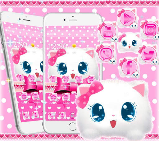 Cute Fluffy Kitten Pink Bow Theme screenshot 3