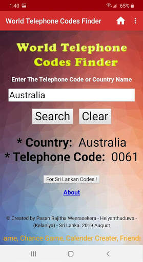 World Telephone Codes Finder screenshot 2