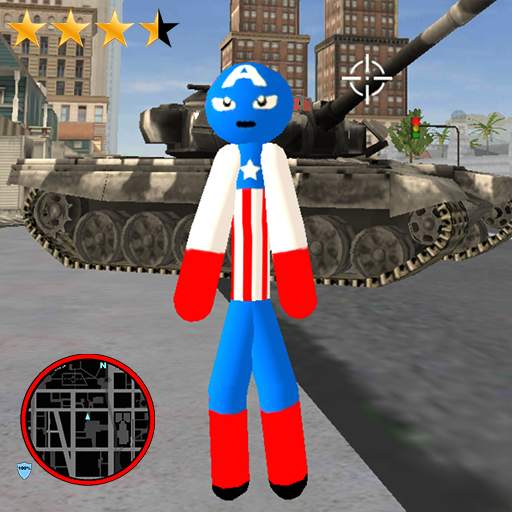 Stickman Capitaine american Rope Hero Gangster 1.4