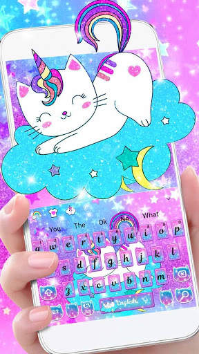 Pink Unicorn Glitter Cat Keyboard Theme screenshot 2