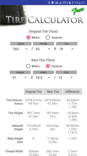 Tire Size Calculator screenshot 2