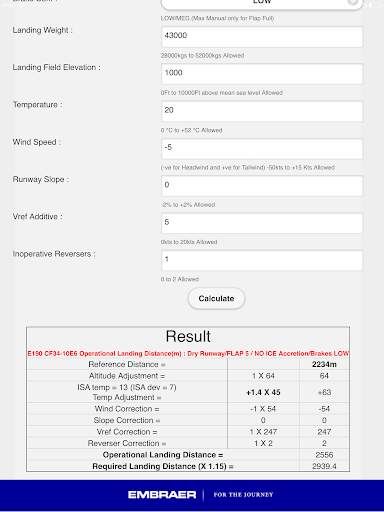 E190 Landing Distance Calc. скриншот 6