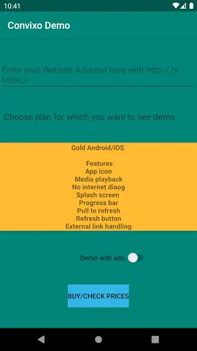 Convixo (Convert Website to Android/iOS app) Demo स्क्रीनशॉट 1