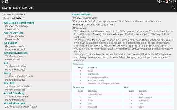 Fifth Edition Spell List Free screenshot 2