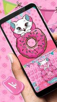 Cute Pink Donut Cat Keyboard Theme screenshot 1