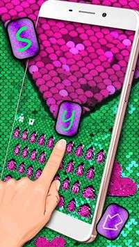 ثيم لوحة المفاتيح Sequin Pink Green Flip screenshot 2