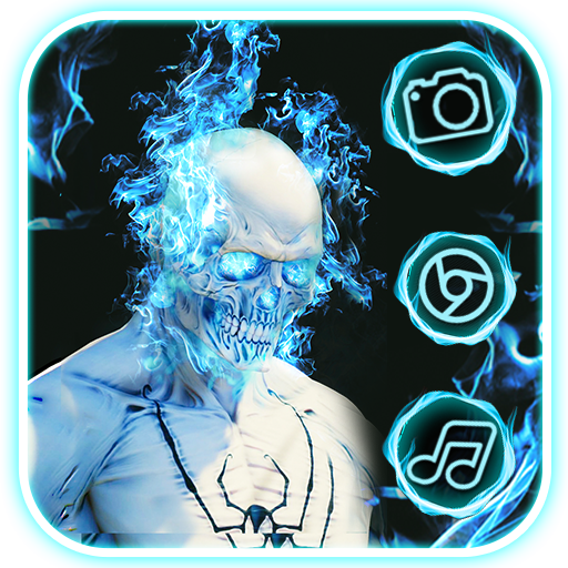 ikon Tema, Wallpaper, ikon Fire, Blue, Skull