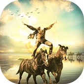Horse With Man Photo Suit icon