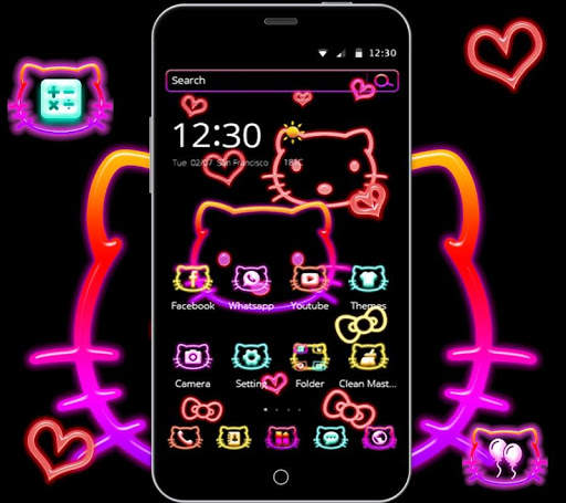 Kitty cat cute cartoon neon theme screenshot 2