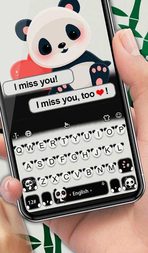 Black White Lovely Cute Panda Keyboard Theme screenshot 2