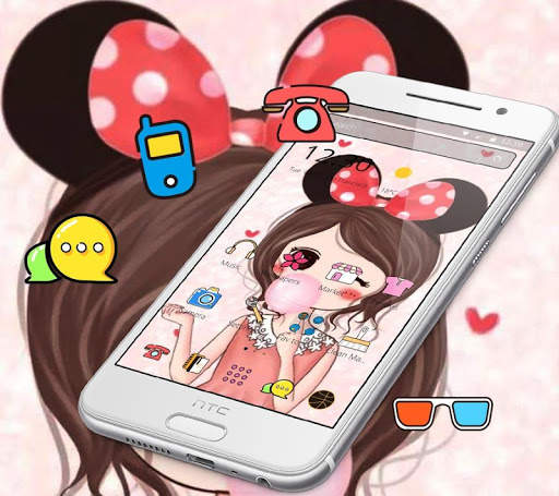 Pink Cute Girl Red Bowknot Theme screenshot 1