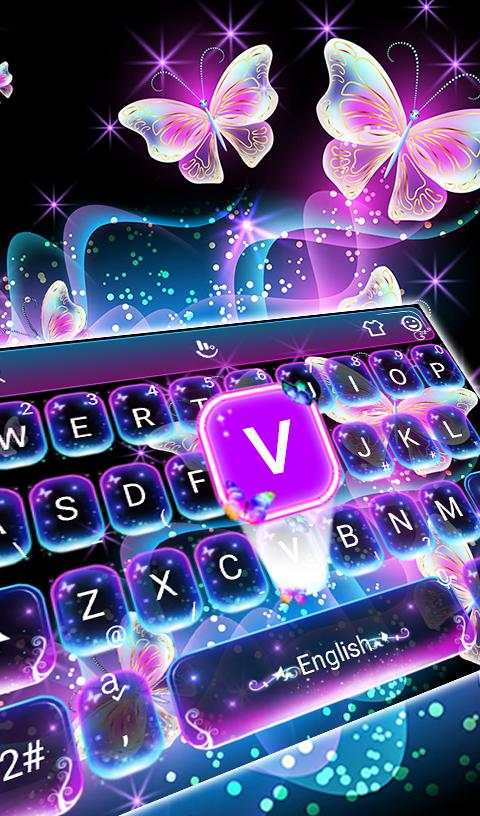 Colorful Glitter Neon Butterfly Keyboard Theme 1 تصوير الشاشة