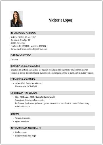 Curriculum Vitae en español screenshot 5