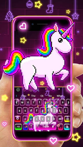 Neon Cartoon Rainbow Unicorn Keyboard screenshot 1