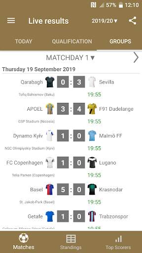 Live Scores for Europa League screenshot 1