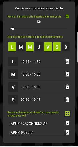 Transferencia llamada inteligente(horario-batería) screenshot 2