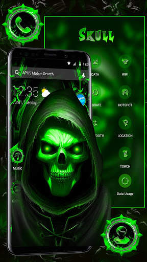 Neon Emerald Skull Apus Launcher Theme 2019 screenshot 2