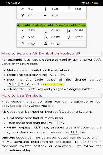 Alt Codes For Computer & Keyboard Shortcut स्क्रीनशॉट 2