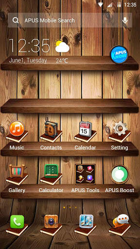 Wooden Bookshelf APUS Launcher theme screenshot 1
