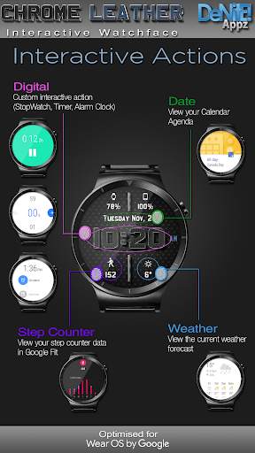 Chrome Leather HD Watch Face Widget Live Wallpaper screenshot 2
