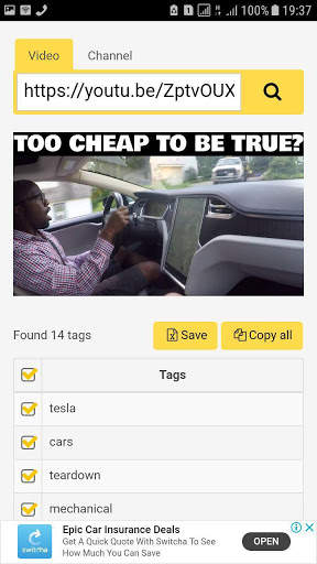 Get Tags of Video or Channel by the Link screenshot 3