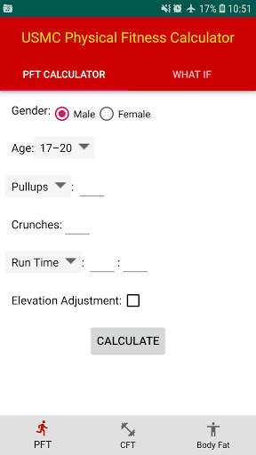 USMC PFT/CFT/Body Fat Calculator screenshot 1