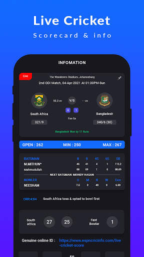 Live score - Cricket Live match and Cricket score screenshot 1