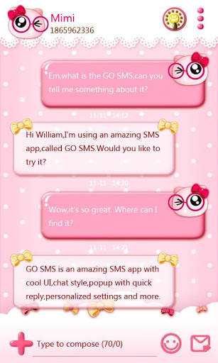 GO SMS PRO PINKYCAT THEME screenshot 4